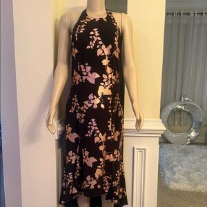 Chic Floral High-Low Dress - Black and Pink